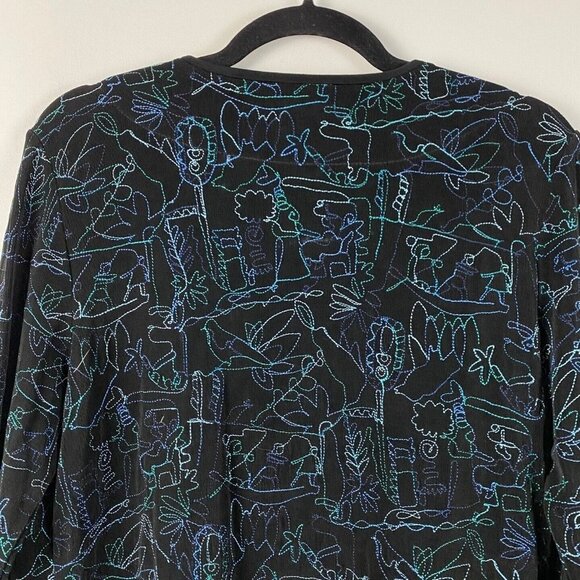 Chicos Travelers Cardigan Jacket Womens 0 US Small Embroidered Open Slinky Knit - Picture 6 of 8